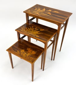 (3) FRENCH ART NOUVEAU INLAID NESTING TABLES