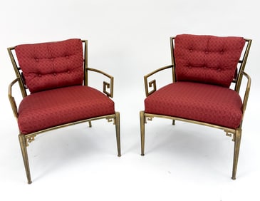 PAIR ITALIAN MASTERCRAFT GREEK KEY LOUNGE CHAIRS