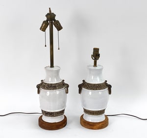 PAIR OF MID-CENTURY URN-FORM CERAMIC TABLE LAMPS