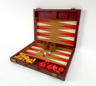 VINTAGE BACKGAMMON W/ BAKELITE PIECES