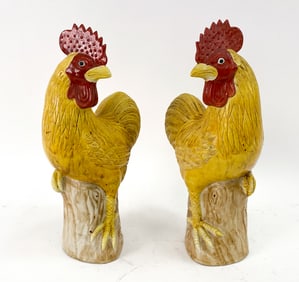 PAIR OF CHINESE PORCELAIN ROOSTERS