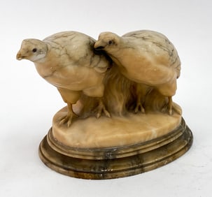 ART DECO ALABASTER PARTRIDGES SCULPTURE