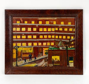 A. SOUX DUFFY CITYSCAPE DOUBLE SIDED PAINTING O/B