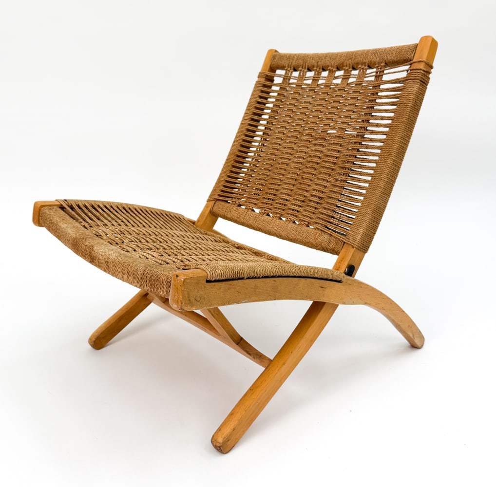 WEGNER STYLE SLAVIC BEECH & RUSH FOLDING CHAIR (1 of 1)