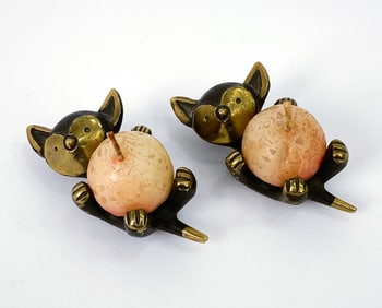 PAIR ATTR. WALTER BOSSE BRASS KOALA CANDLE HOLDERS