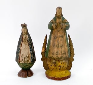 ANTIQUE SPANISH CARVED WOOD RELIGIOUS SCULPTURES