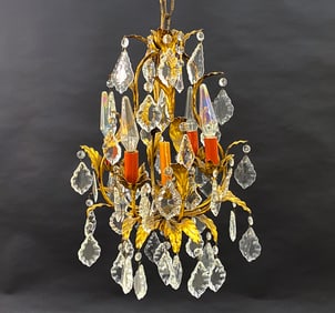 FRENCH STYLE DROP CRYSTAL GILT CHANDELIER