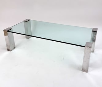 STYLE OF WILLY RIZZO GLASS & CHROME COFFEE TABLE
