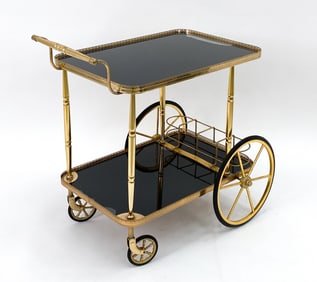 FRENCH BRASS ROLLING BAR CART C.1960S