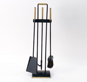 IRON & BRASS FIREPLACE TOOL SET