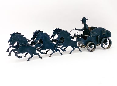 HORSE-DRAWN STAGECOACH FOLK IRON SCULPTURE
