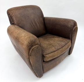 POTTERY BARN MANHATTAN LEATHER LOUNGE CHAIR