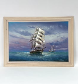 VINTAGE SEASCAPE SAILING SHIP PAINTING O/C