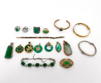 GROUPING OF CHINESE COSTUME JEWELRY INCL. JADE