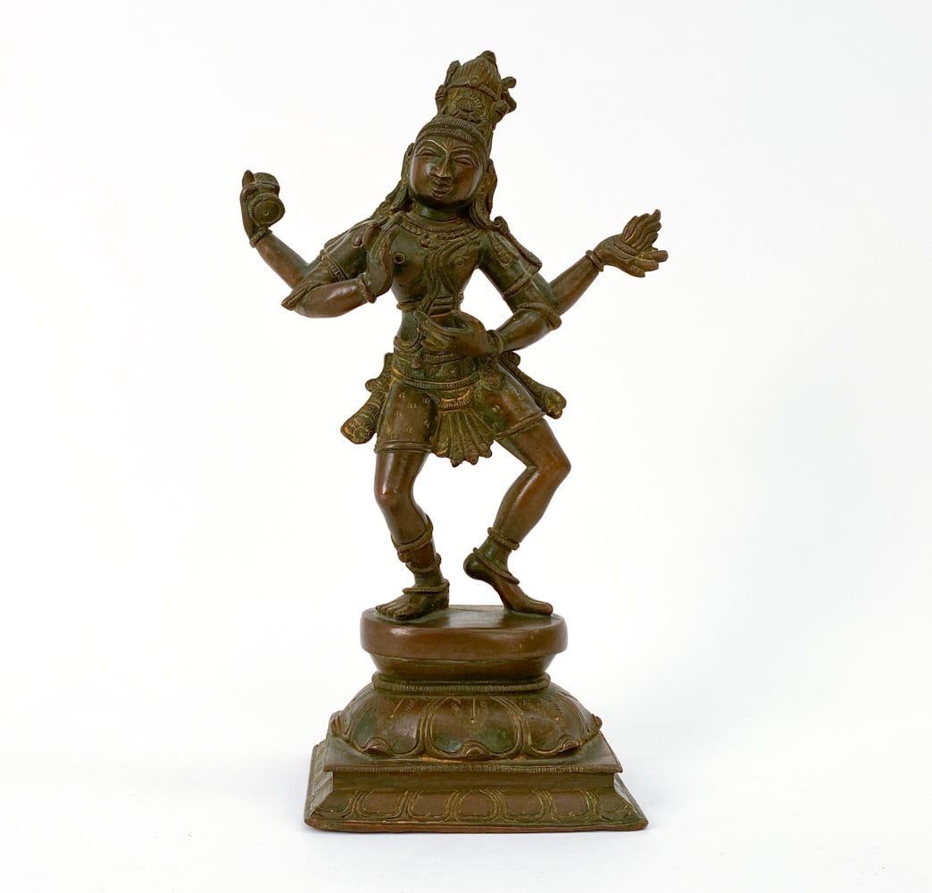 BRONZE SCULPTURE SHIVA PERFORMING TANDAVA: 20th c. bronze sculpture depicting Lord Shiva performing "Tandava", his cosmic dance. Dimensions: H12" x W 7.5" Condition: Signs of patina.