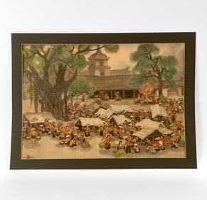 "BALINESE MARKET" VIETNAMESE SILK PAINTING 1998