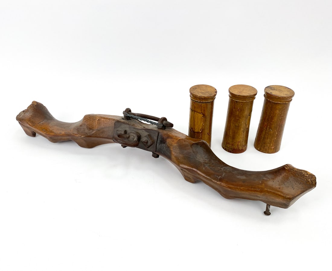 ANTIQUE OAK CATTLE YOKE W GRAIN VESSELS 19TH C. (1 of 20)