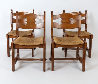 (4) STYLE OF GUILLERME DUTCH OAK & RUSH CHAIRS
