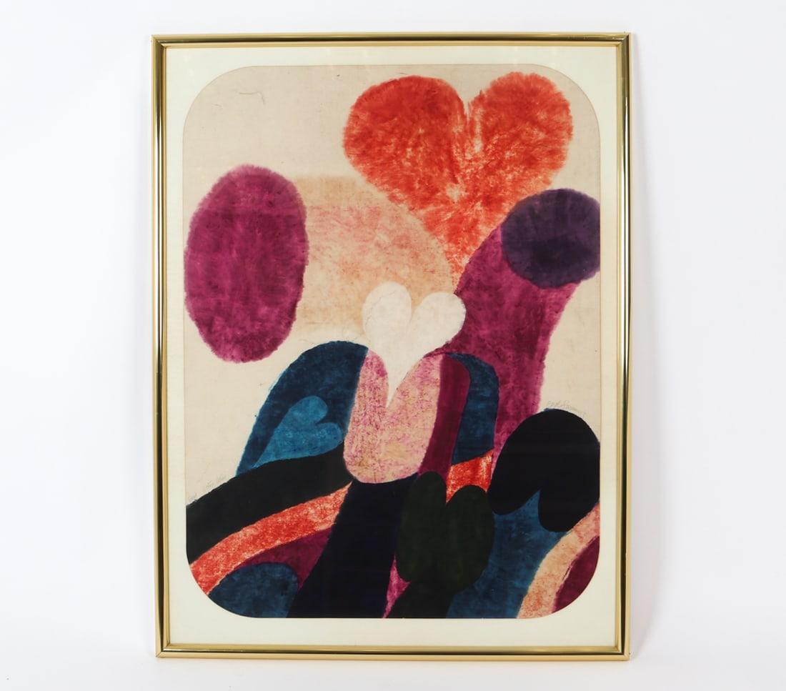 CAROL SUMMERS "AETNA ALIVE" ARTIST PROOF ABSTRACT: "Aetna Alive" proof with rounded edges. Pencil signed and titled by artist on surface. Mixed media. Dimensions: (Frame) H 55" x W 42" (Sight) H 58" x W 36" Condition: minor foxing to surface and mat.