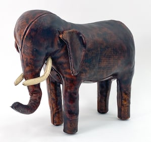 VINTAGE DIMITRI OMERSA LEATHER ELEPHANT FOOTSTOOL