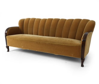 DANISH ART DECO MOHAIR CHANEL BACK SOFA C. 1930'S
