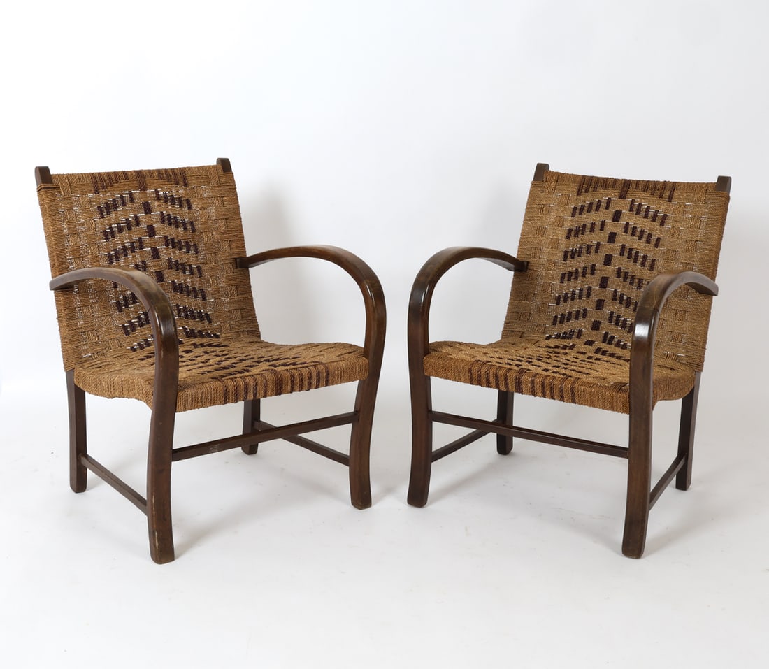 (2) ERICH DIECKMANN STYLE BEECH & ROPE ARM CHAIRS (1 of 15)