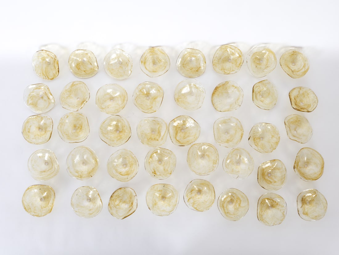 GROUPING OF GLASS FLORETS FOR MURANO CHANDELIERS: (40) total glass pieces, replacements for Murano pendants/chandeliers. Each featuring unique designs and petal forms. Dimensions: (Each) Dia 4.5" Condition: All in great shape overall, minor handling