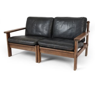 MANNER OF CARL STRAUB LEATHER LOVESEAT SOFA