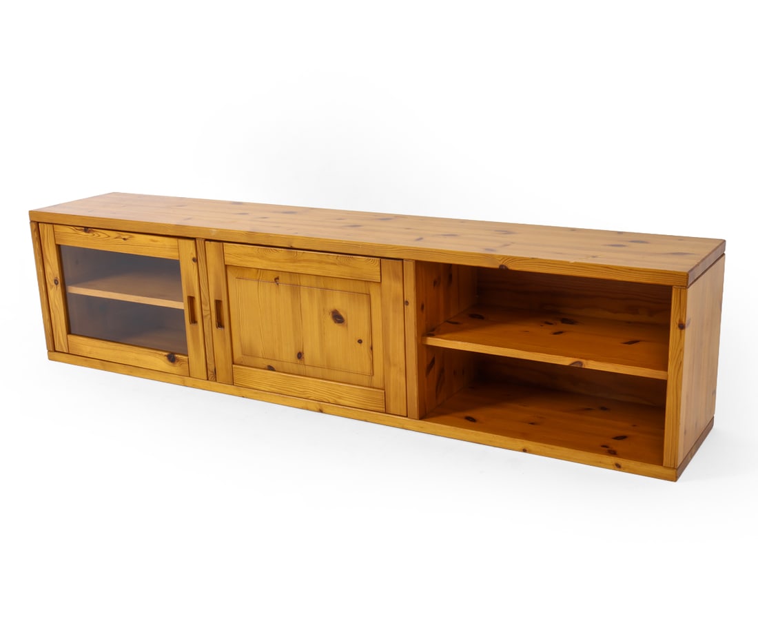 SCANDINAVIAN PINE & GLASS BOOKSHELF CABINET 1970S (1 of 19)