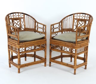 PAIR OF CHINESE CHIPPENDALE STYLE BAMBOO ARMCHAIRS