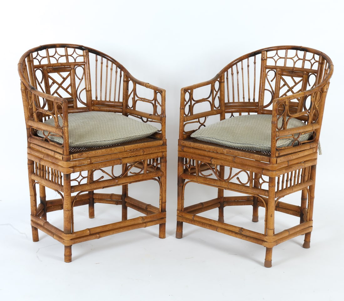 PAIR OF CHINESE CHIPPENDALE STYLE BAMBOO ARMCHAIRS (1 of 17)