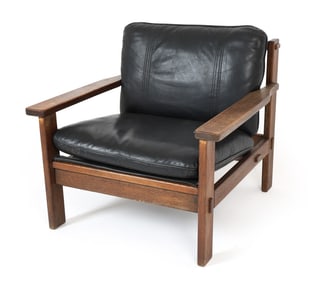 MANNER OF CARL STRAUB LEATHER LOUNGE CHAIR 1970'S