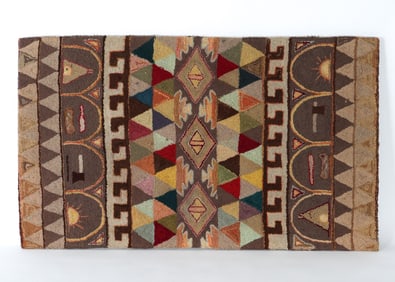 FOLK ART HOOKED RUG W/ NATIVE AMERICAN SYMBOLS