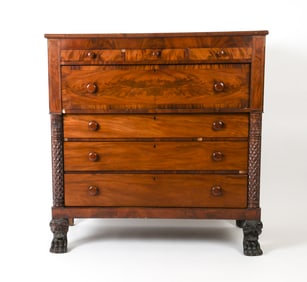 ANTIQUE AMERICAN EMPIRE FLAME MAHOGANY CHEST