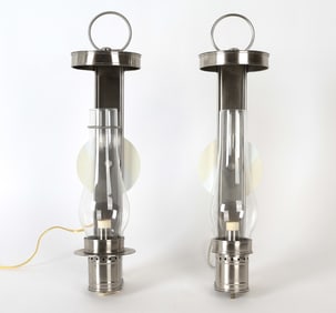 PAIR OF NICKEL PLATED BRASS WALL SCONCES