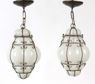 PAIR OF VENETIAN MURANO STYLE GLASS PENDANT LIGHTS