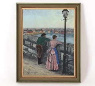 G. CARLSSON SWEDISH CITYSCAPE OVER A BRIDGE O/B