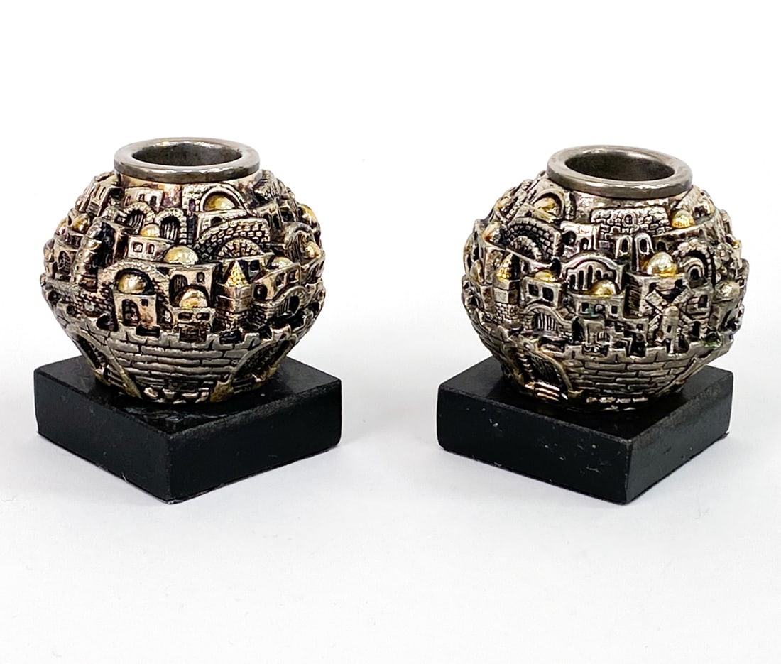 PAIR OF JERUSALEM STERLING CLAD CANDLEHOLDERS (1 of 1)