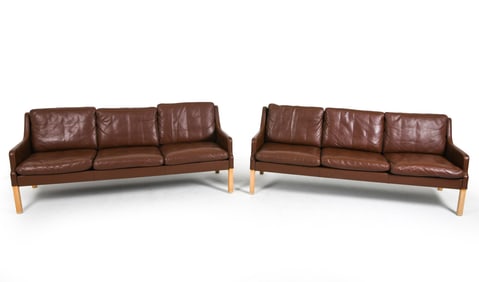 PAIR ATTR. GEORG THAMS DANISH LEATHER SOFAS