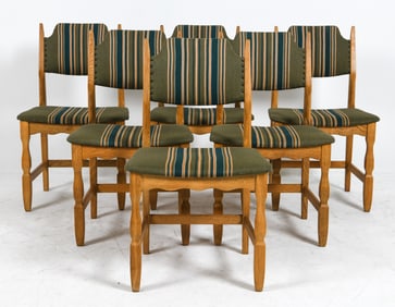 (6) ATTR HENNING KJAERNULF OAK DINING CHAIRS 1970S