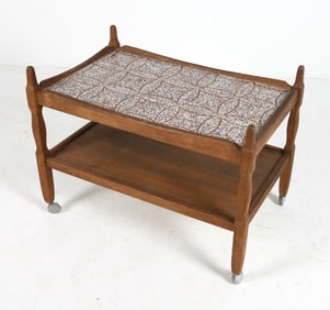 HENNING KJAERNULF OAK & CERAMIC TILE BAR CART