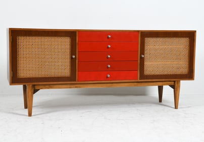 FINN JUHL STYLE DANISH WALNUT & CANE SIDEBOARD
