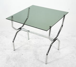 CHROME STEEL & GLASS SIDE TABLE C. 1970S