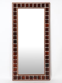 DANISH TEAK & CERAMIC TILE WALL MIRROR C. 1960S