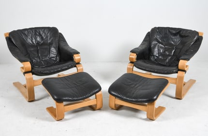 PAIR OF SVEND SKIPPER "APOLLO" CHAIRS & OTTOMANS