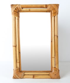 MID-CENTURY BAMBOO & RATTAN WALL MIRROR C. 1970S