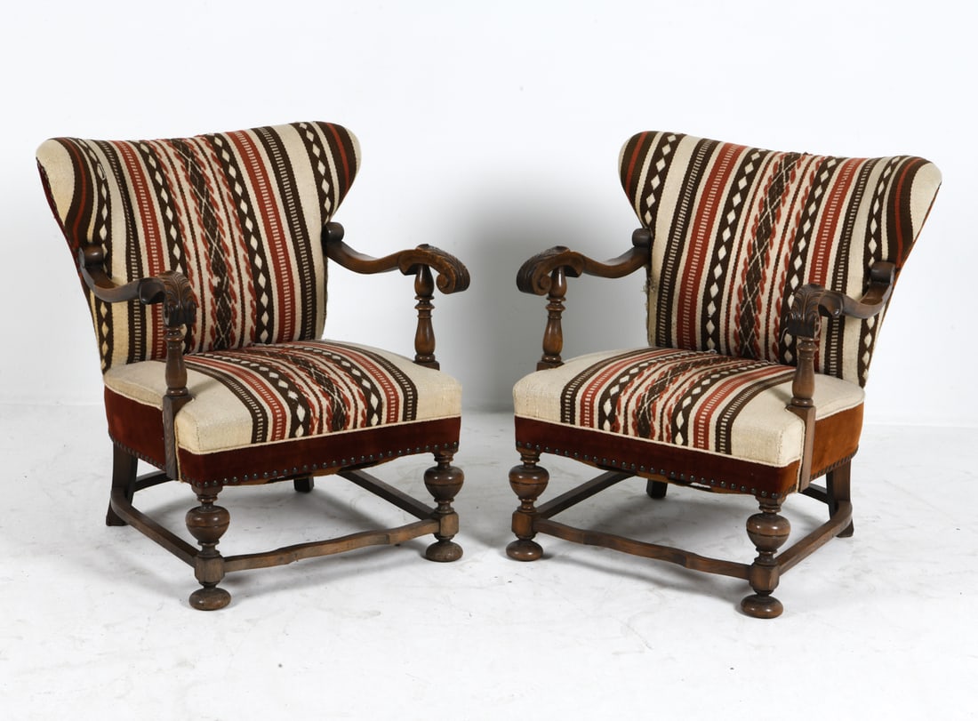 PAIR SCANDINAVIAN OAK WINGBACK ARMCHAIRS C. 1960S (1 of 10)