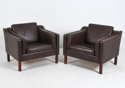 MOGENS HANSEN STYLE LEATHER LOUNGE CHAIRS