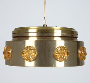 ATTR. VITRIKA BRASS & GLASS PENDANT LIGHT C. 1960S