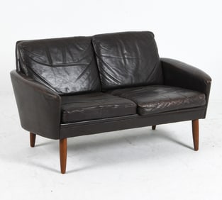HANS OLSEN STYLE DANISH LEATHER LOVESEAT SOFA